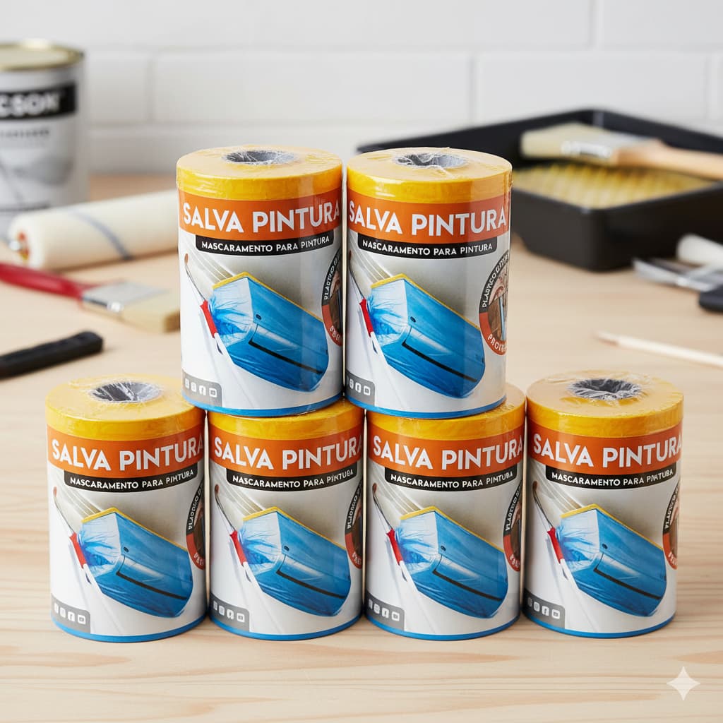 Kit 6 Salva Pintura filme eletrostático azul com fita 0,55 X 20m Proteção Respingos Salvabras