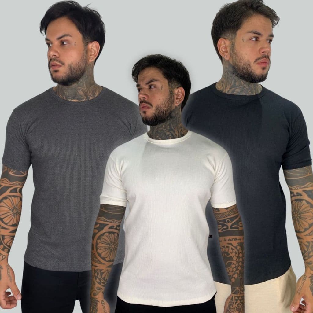 Kit 3 Camisetas Masculinas Canelada Básica Esporte Casual