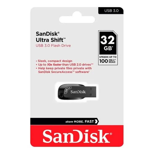 Pendrive SanDisk 100% ORIGINAL Ultra Shift 32GB USB 3.0 Preto 10X MAIS RÁPIDO