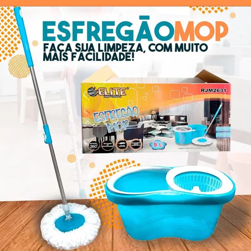 Mop Vassoura Esfregao Plastico/Inox Giratorio Elite Imports 8 Litros