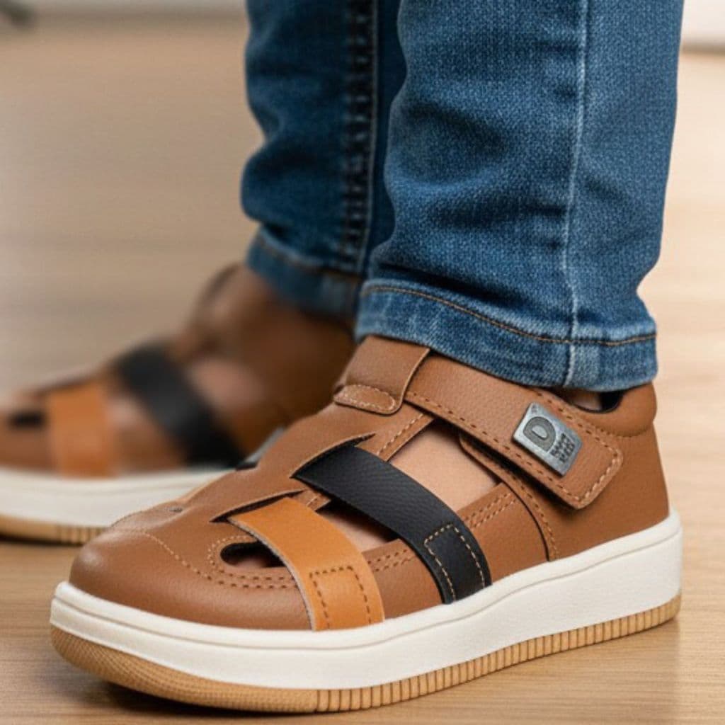 Tênis Sandália Infantil Menino Sandatênis Calce Fácil  Masculino Confortável Caramelo Preto Marinho