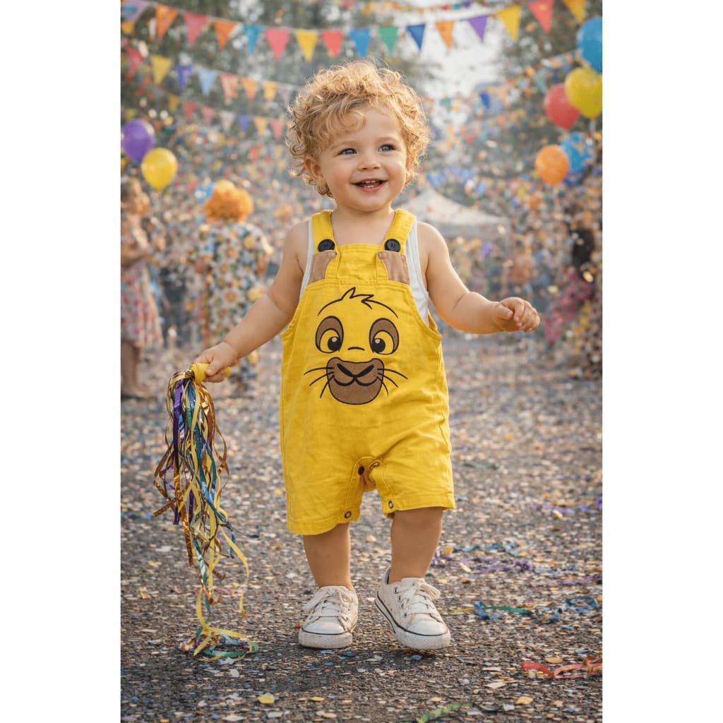 Jardineira Fantasia Simba. Roupa tematica rei leao simba. 100% algodao. Para bebes.