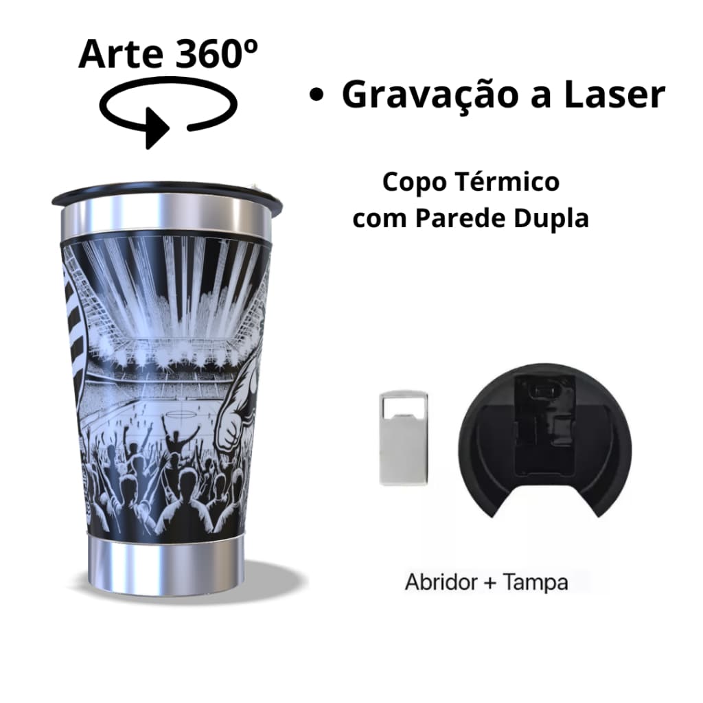 Copo térmico com arte 360º graus arte a laser no copo inteiro do seu time torcida futebol ideias de presente