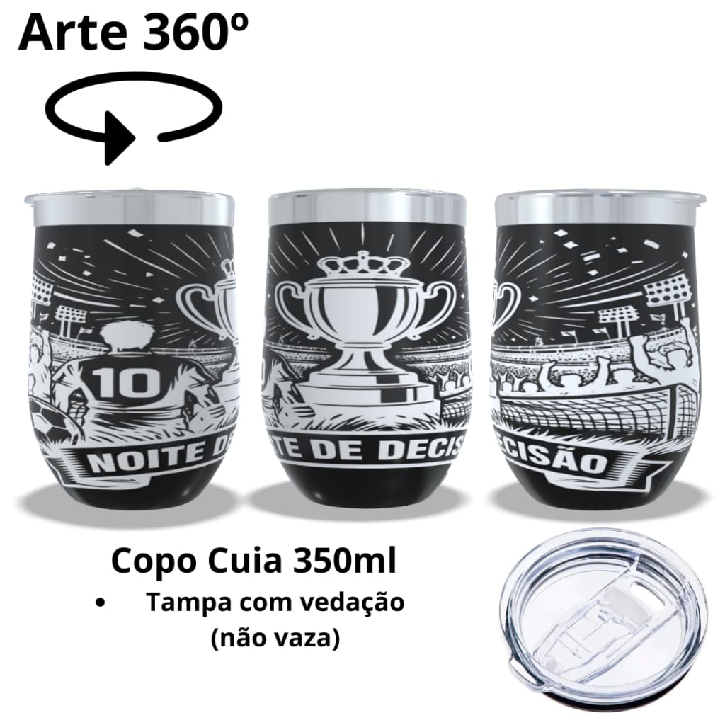 Copo térmico CUIA 350ML com arte 360º graus arte a laser no copo inteiro do seu time torcida futebol ideias de presente