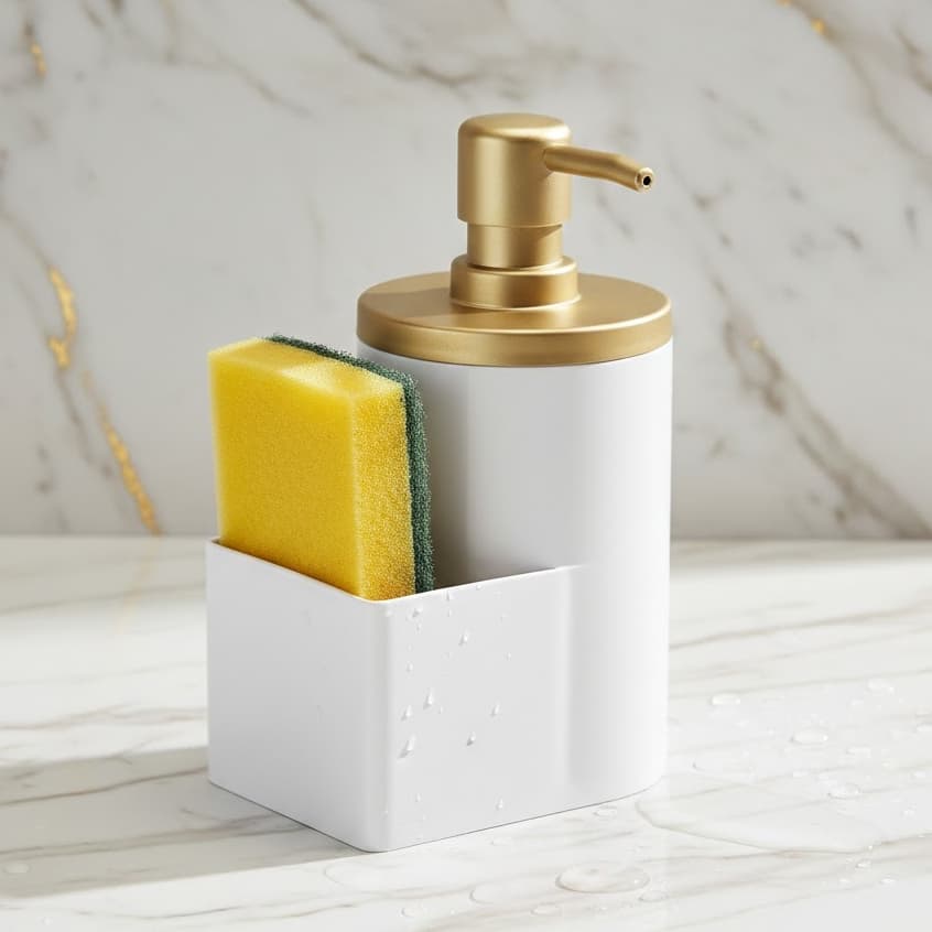 Dispenser Porta Detergente e Bucha Branco e Dourado - Arthi 1164
