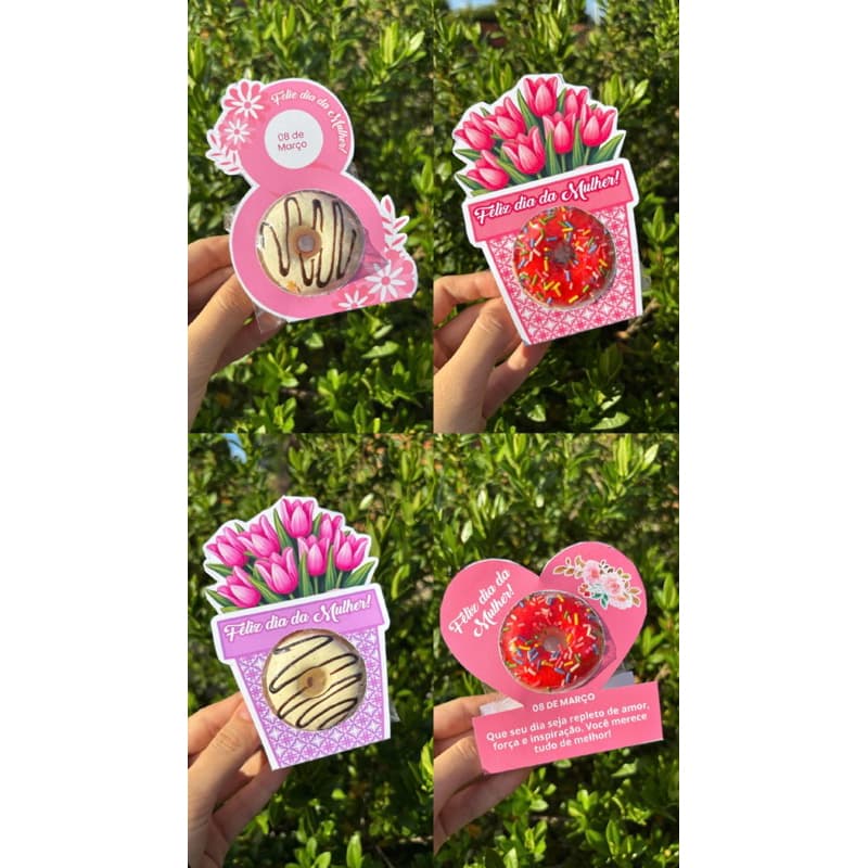 10 Caixinhas Mini Cake Donuts Dia Internacional da Mulher - Lembrancinha - Mimo