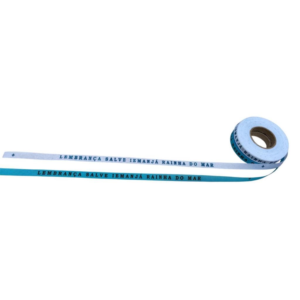 Kit 100 fitas cortadas de Lembrança Salve Iemanjá Rainha do Mar Cortada Branca e Azul Bahia22