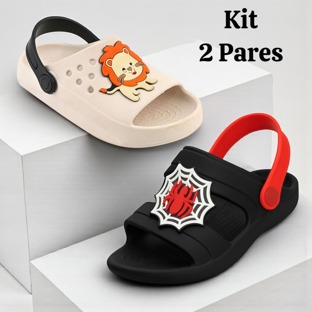 Kit 2 Pares Sandália Infantil Menino Confortável Antiderrapante Macia