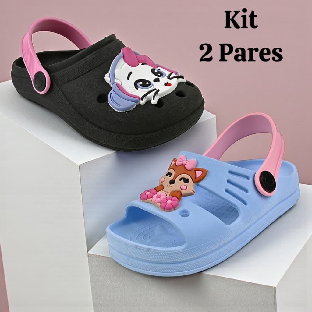Kit 2 Pares Sandália Infantil Menina Confortável Chinelo Macio Antiderrapante