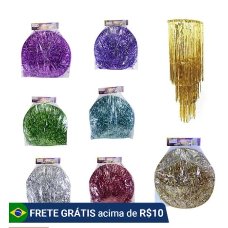 Lustre de fita metalizada com 3 camadas 40cm/ 30cm/ 20cm
