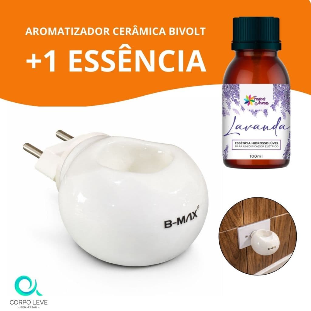 Difusor Aromatizador de Ambiente Elétrico com 1 Essencia - Cerâmica Porcelana Tomada Bivolt