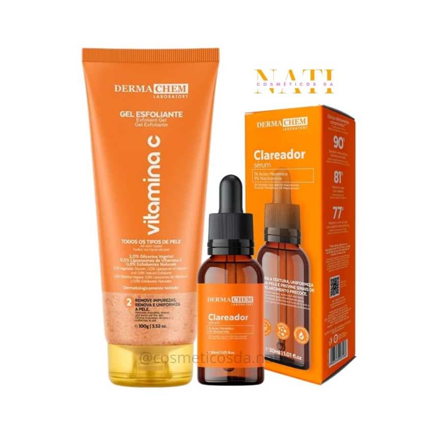 Kit Tratamento Skin Care Clareador Para Peles com Manchas Gel Esfoliante e Sérum