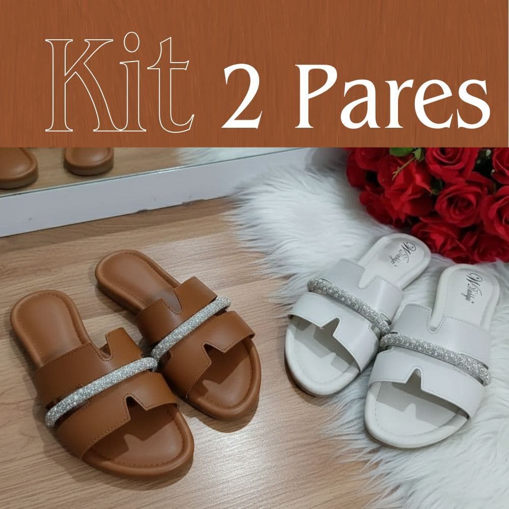 Kit 2 Sandalias Rasteirinha Basicas Mas Chic para Lindas Mulheres - Aga Strass