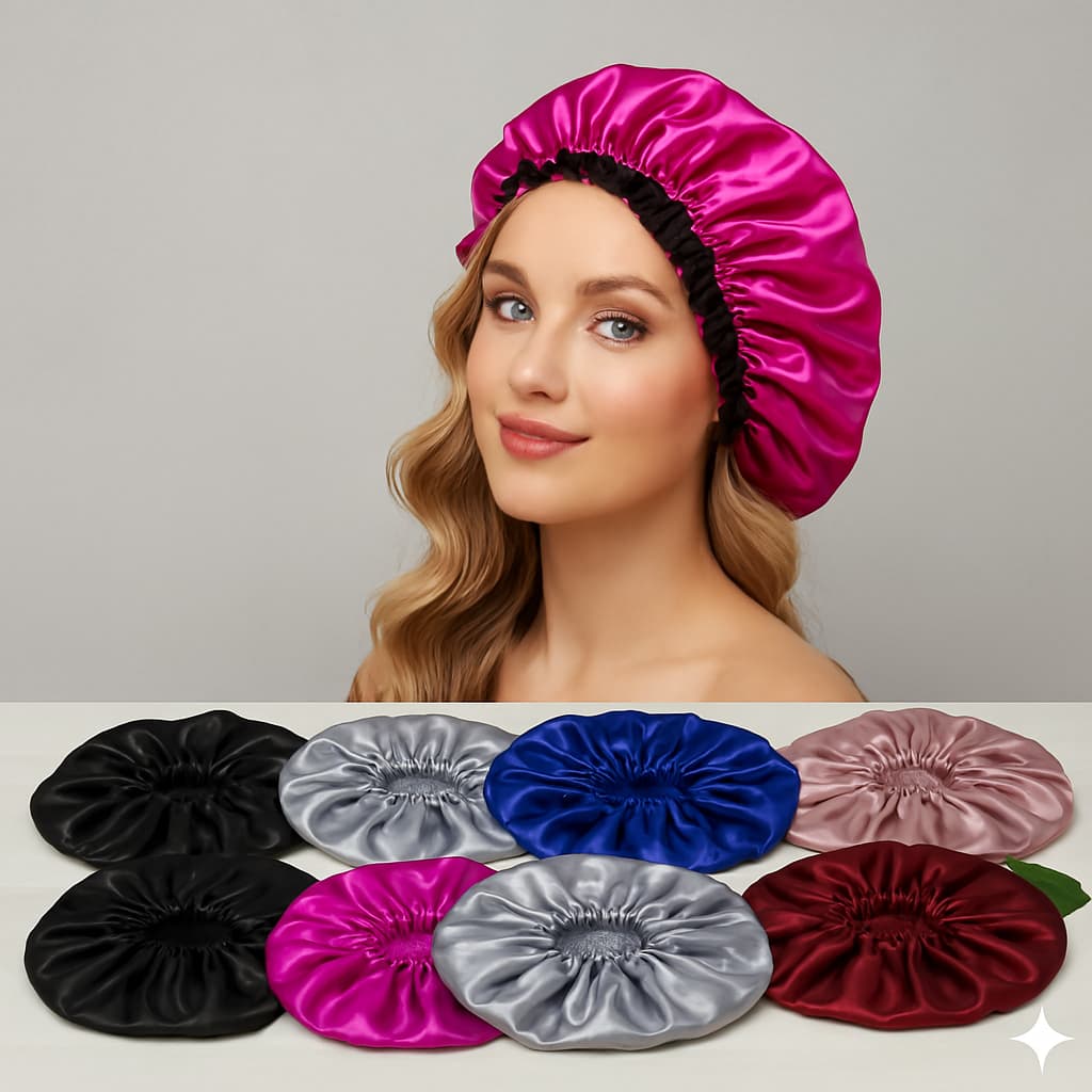 Touca de Cetim Dupla Face Antifrizz + Elástico Scrunchie - Preserva a Hidratação e Define os Cabelos - Ideal para Day Af