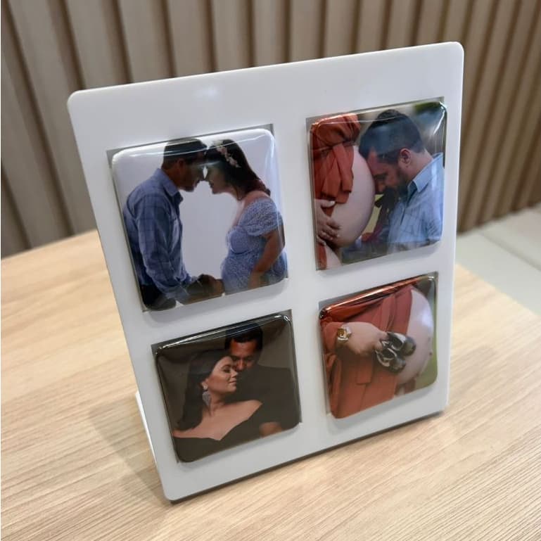Display Porta-Retratos 4x1 Magnético Acrílico Preto/Branco Promoção