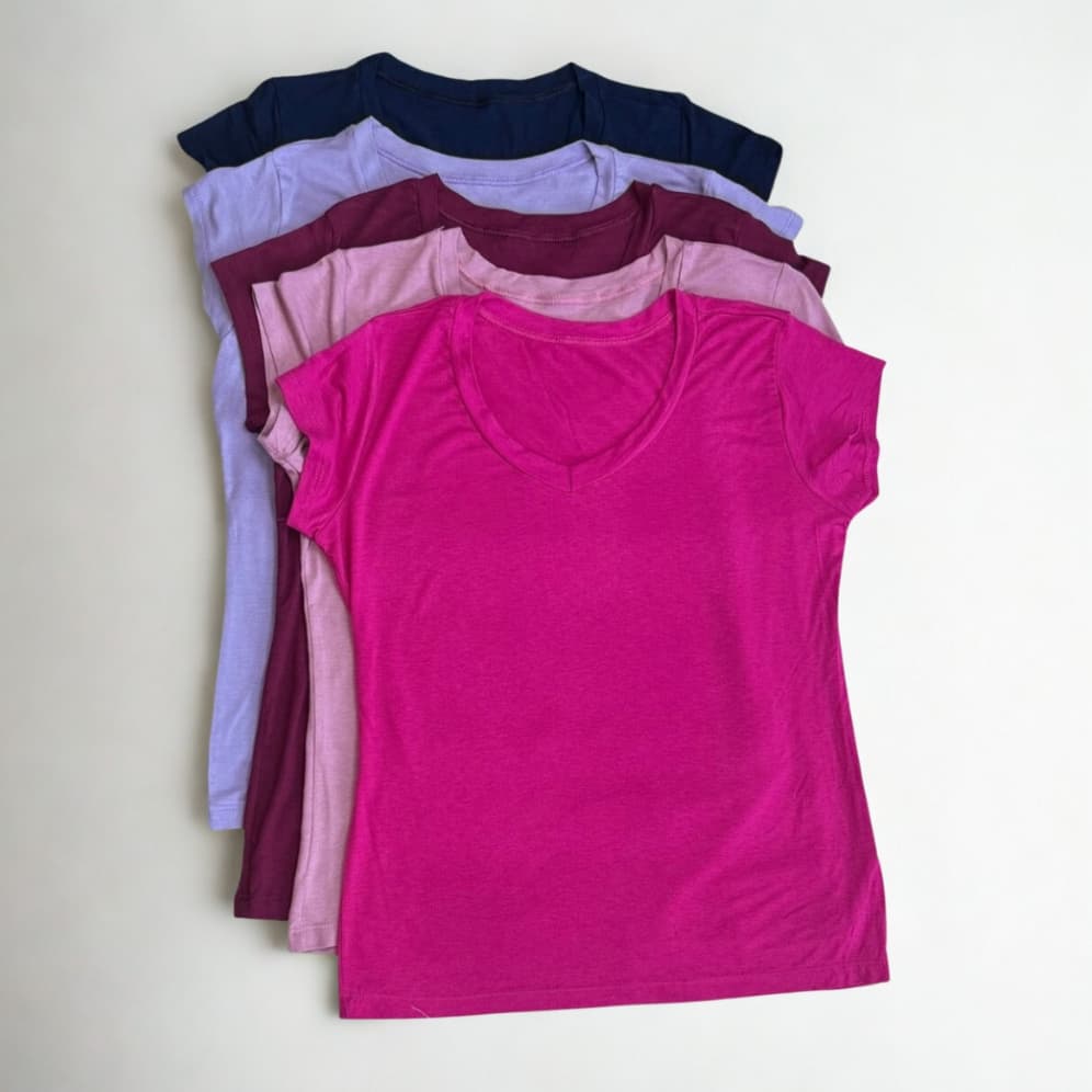 Kit 5 Blusinha Baby Look Casual Cores Variadas Viscolycra Leve e Confortável