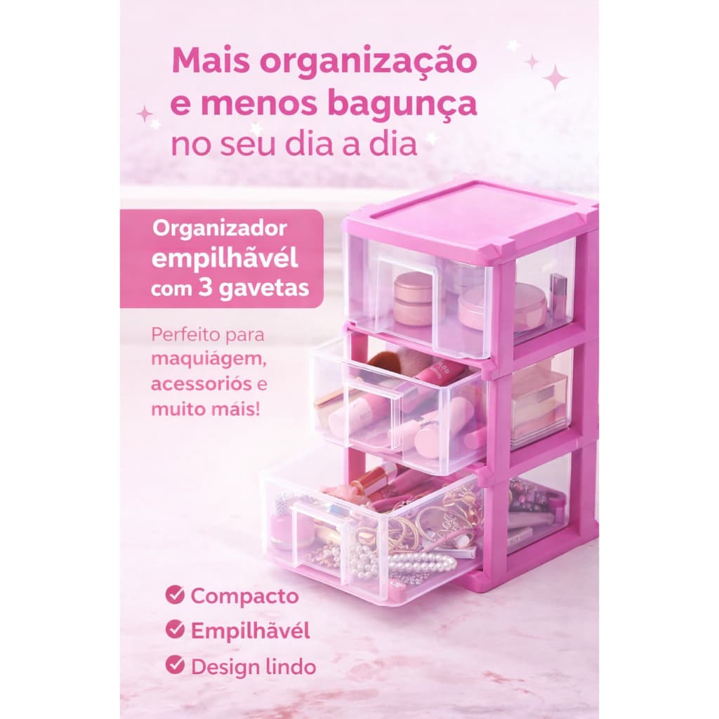 Gaveteiro Paris Rosa 3 Gavetas Agraplast 1089