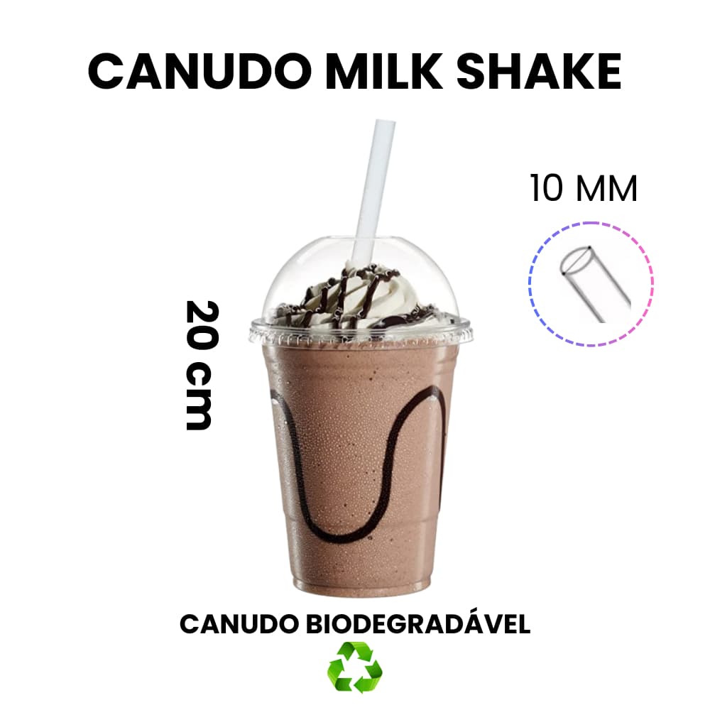 Canudo Milk Shake Grosso 10mm Biodegradável Caixa 1000un Transparente