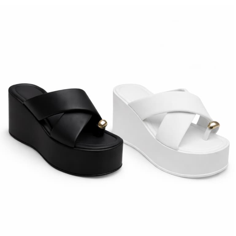 Kit Sandália Plataforma Feminina Tiras Cruzadas Enfeite Metalizado Tamanco Papete Salto Alto 2 Pares