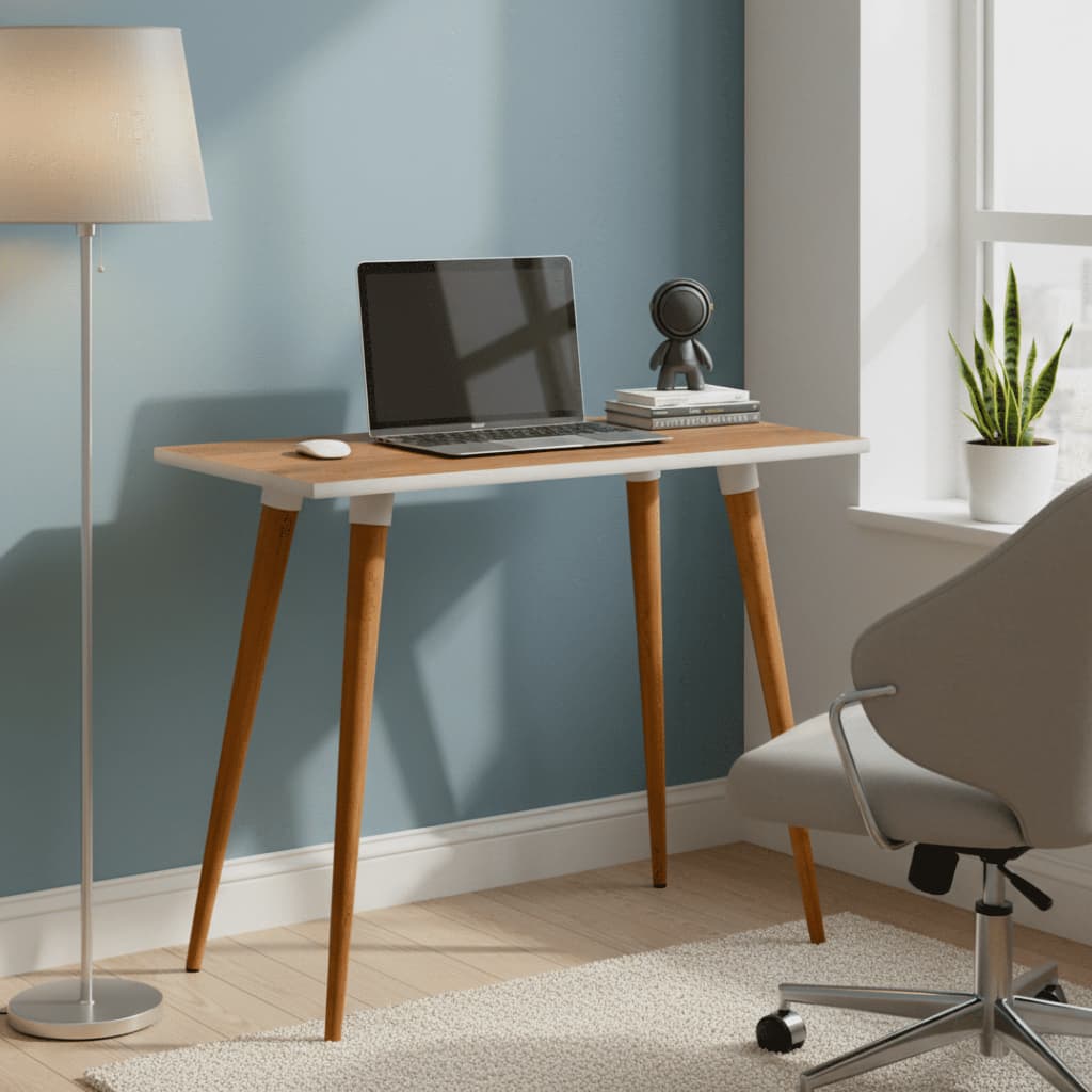 Escrivaninha Compacta 90cm Classic Pés de Madeira Retro Escritório Multiuso