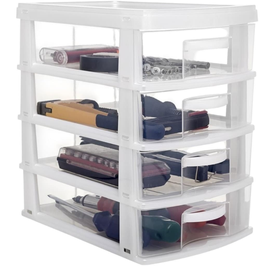 Gaveteiro Organizador com 4 Gavetas Grande em Plástico Jaguar Original Branco 28 x 18 x 26