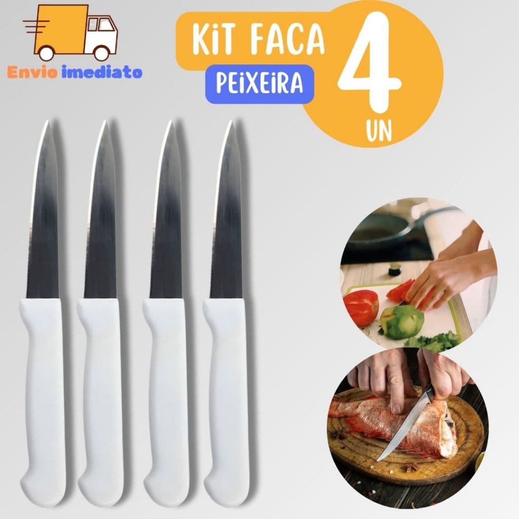 4 Faca Peixeira 3,5 Polegadas Cabo Branco para Legumes Cortes Pequenos em Geral