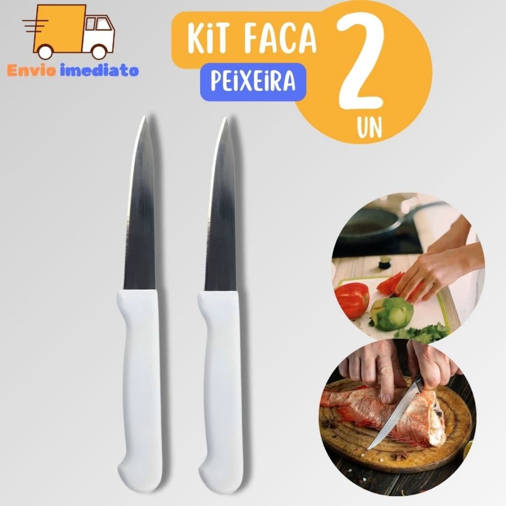 2 Faca Peixeira 3,5 Polegadas Cabo Branco para Legumes Cortes Pequenos em Geral