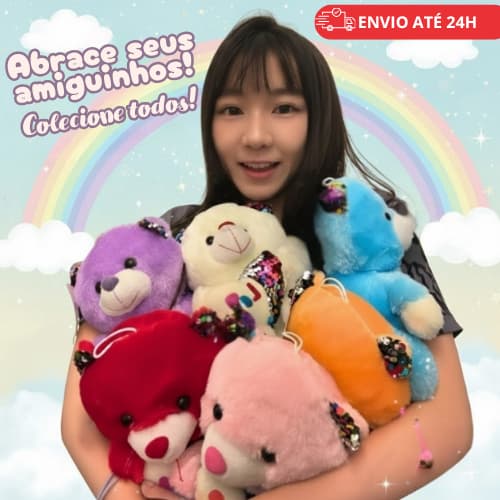 Urso de pelúcia 20 cm Ursinho Peludo Coração Macio p/ Cestas Presentescom selo Inmetro