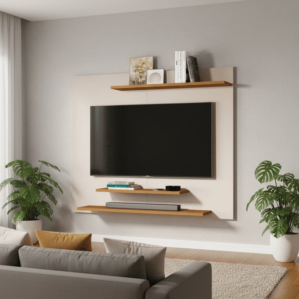 Painel Estante para Sala de Estar TV 40 Polegadas Prateleiras Decorativo