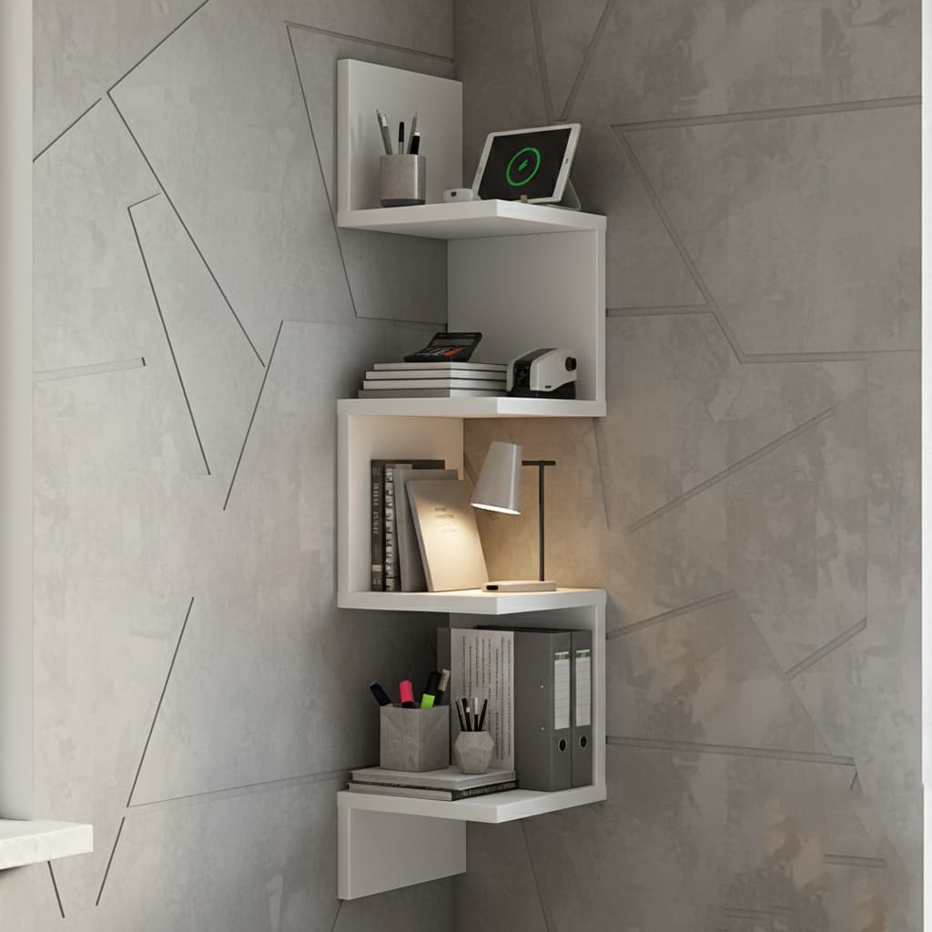 Prateleira De Canto Livros Nicho Branco Decoração Organizador