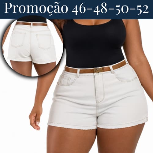 Short Plus Size Off-White com Cinto Cintura Alta Modeladora Hot Pants Modelagem Empina Bumbum