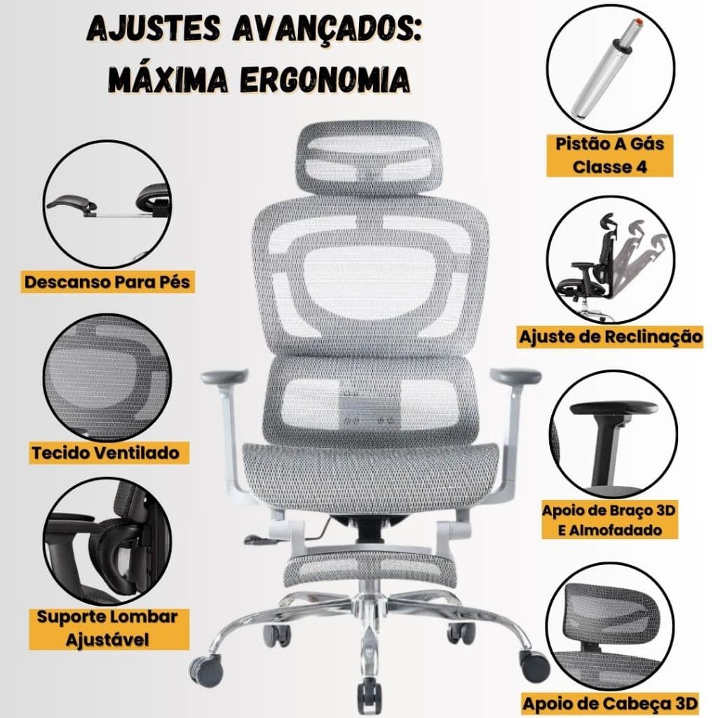 Cadeira De Escritório Ergonômica Malha Respirável Com Suporte Lombar Adaptável Apoio Para Pés