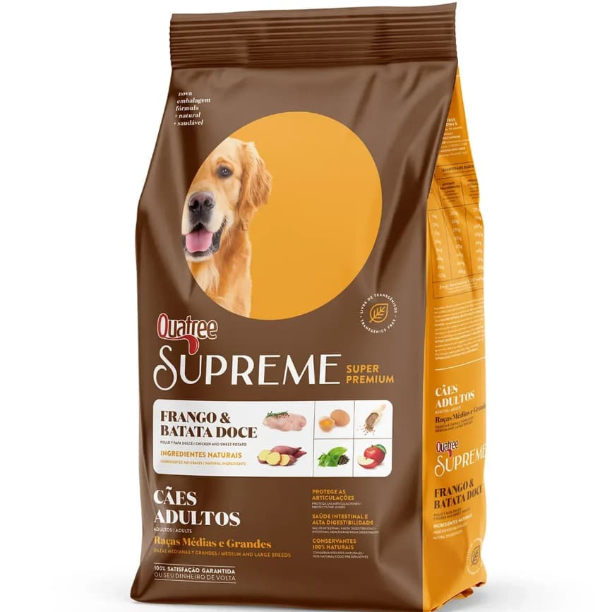 Ração Quatree Supreme Super Premium Cães Adultos Raças Médias e Grandes 15kg –Saúde Energia Pelo