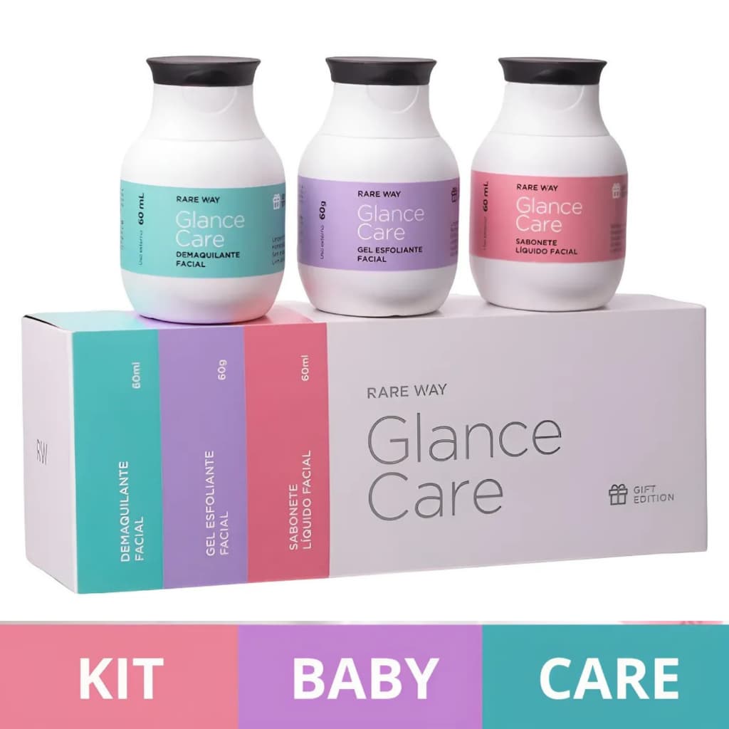 Kit Skin Care Glance Sabonete + Demaquilante + Esfoliante Facial Tamanho Mini Baby Viagem