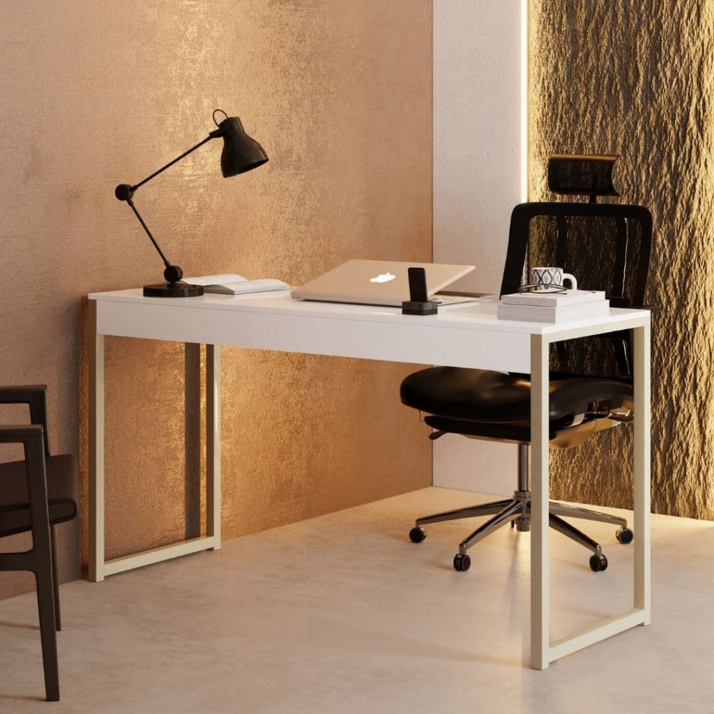 Mesa Escrivaninha Industrial Desk 90 Color Quarto Escritório Branco Creme Cota