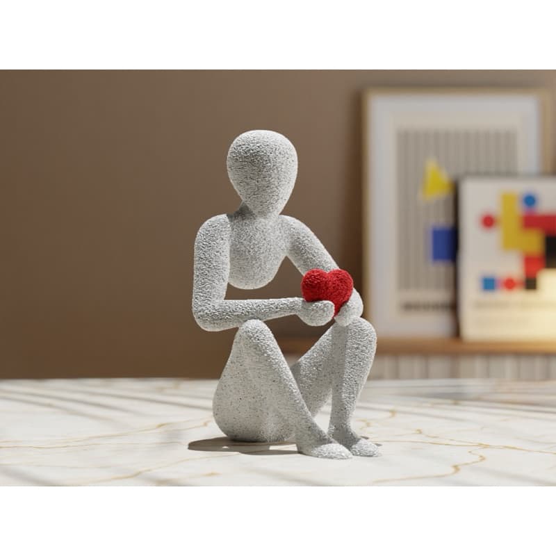 Escultura Decorativa Casal Coração Vermelho – Arte Moderna