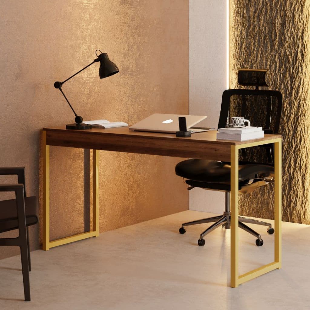 Mesa Escrivaninha Industrial Desk 90 Color Quarto Escritório Canela Dourado