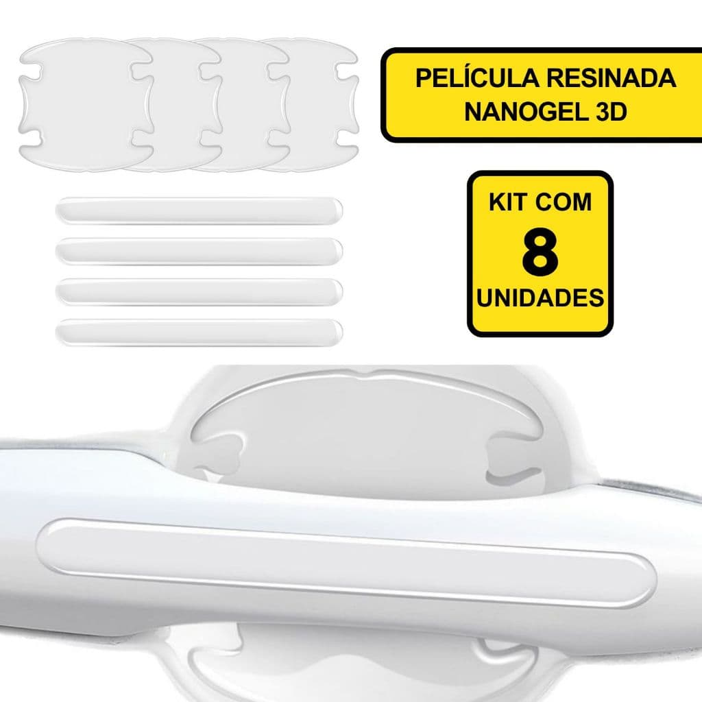 Kit 8 Unidades Protetor Maçaneta Alto Relevo 3D Resinado Carro Anti Risco Arranhões