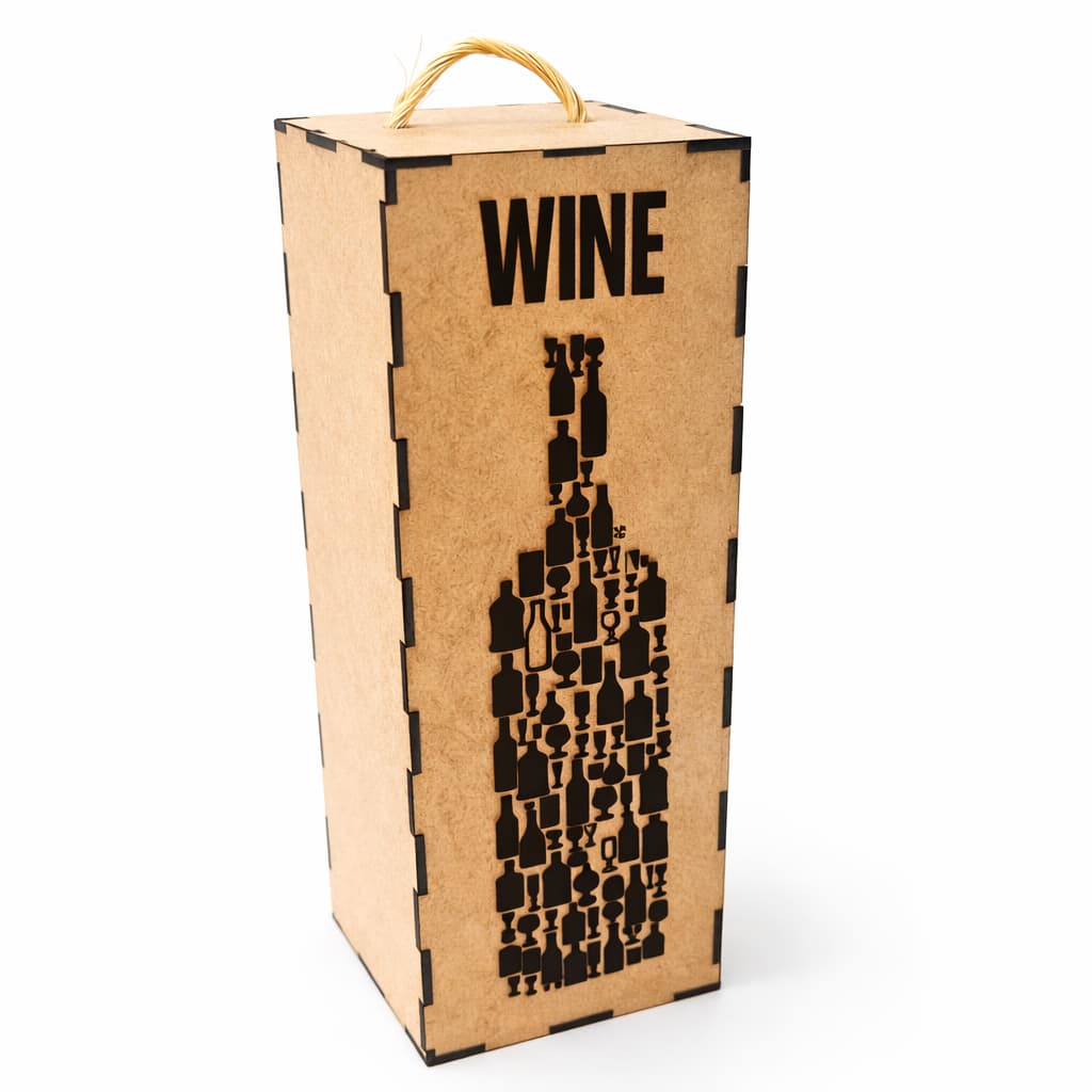 Caixa de Vinho MDF Luxo com Alça – Porta Garrafa Presente Criativo