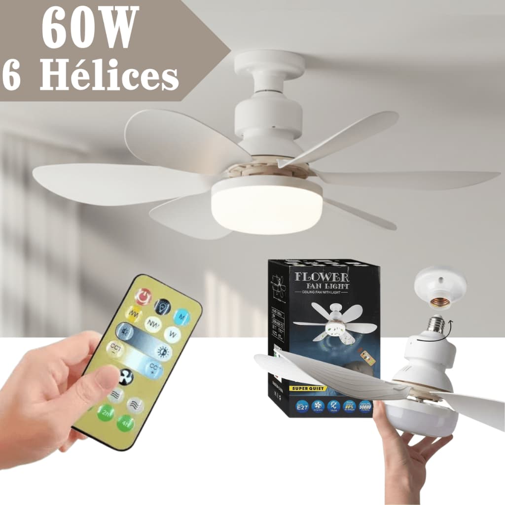 60W Ventilador de Teto Com Luz Para Pequenos 6 Hélices 60W  Bivolt Controle Remoto