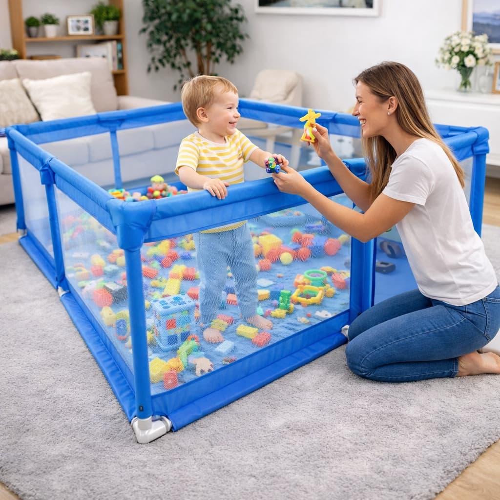 Cercado Tela Grade Proteção Cercadinho Portão Infantil Bebê - Azul 200X150