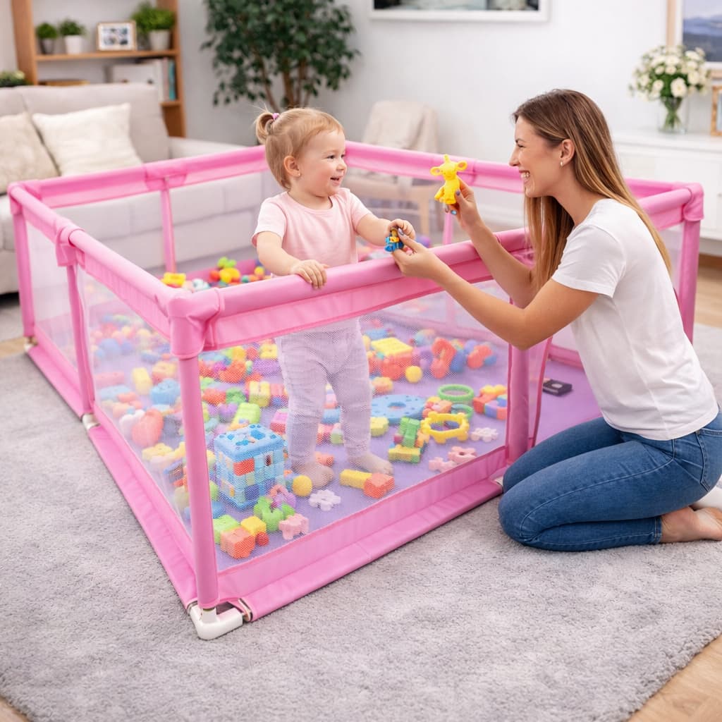 Cercado Tela Grade Proteção Cercadinho Portão Infantil Bebê - Rosa 180X150