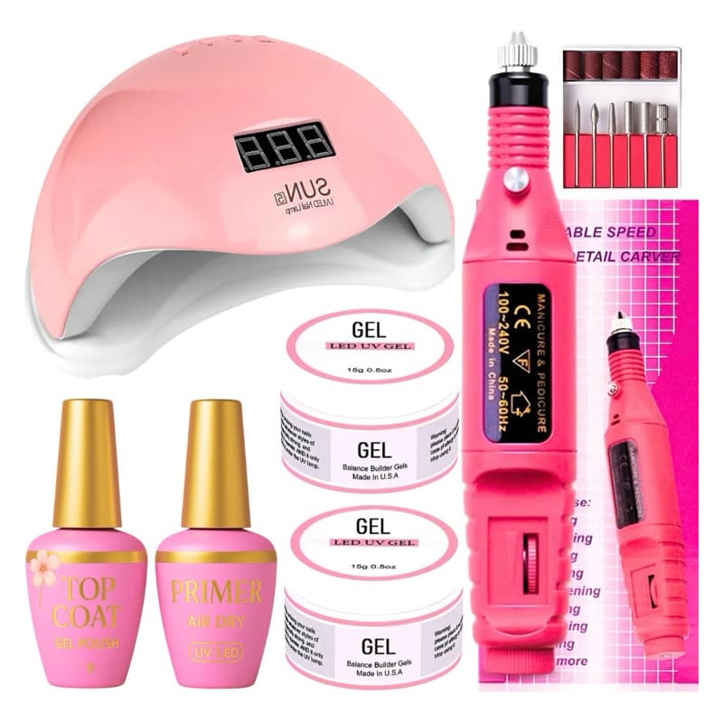Kit Alongamento de Unhas em Gel Cabime Sun 5 + Motor Lixadeira Caneta Életrica