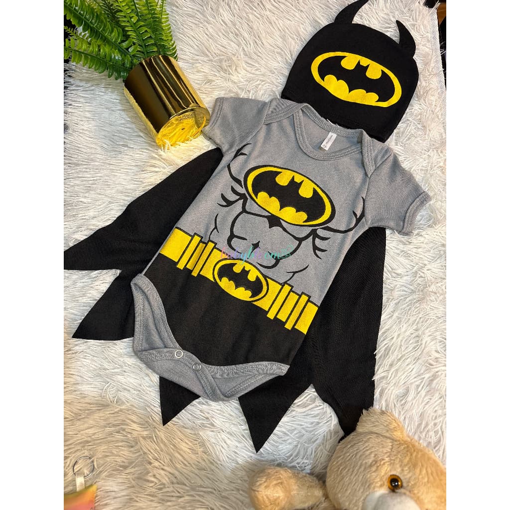 Body Bebe Fantasia Completa Batman com Touca e Capa para Bebê Conjunto Tema Super Herói