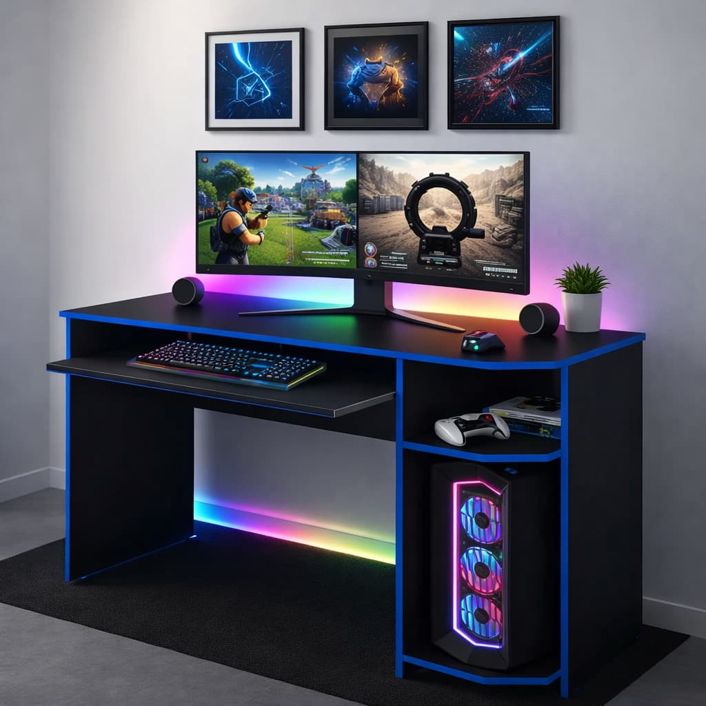 Mesa Escrivaninha Para Computador Escritório Pc Gamer Azul