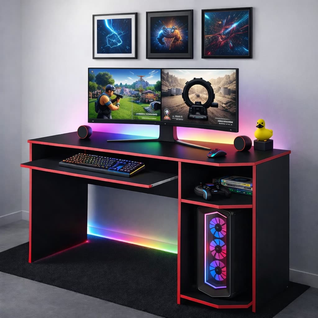 Mesa Escrivaninha Valorant Cs Gamer Para Computador Escritório Pc Cores Vermelho Azul
