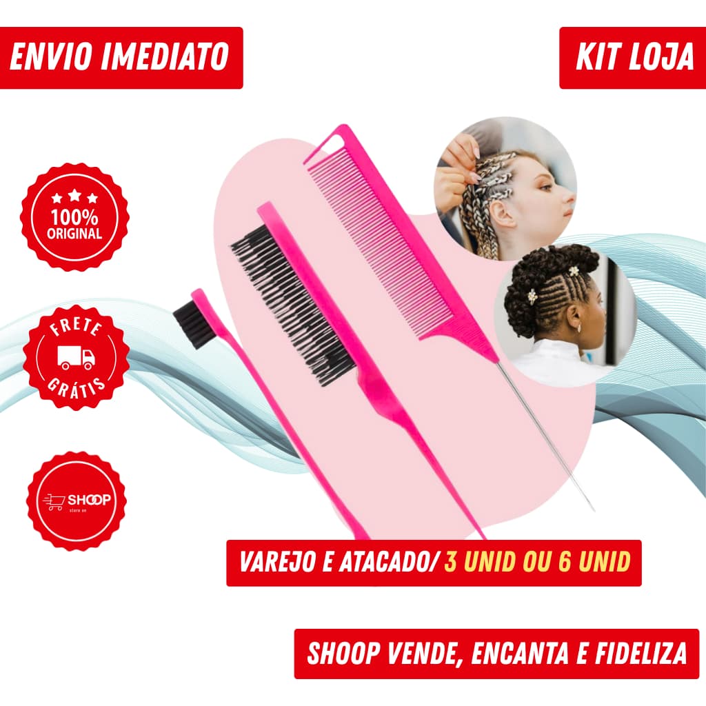Loja - Pente + Escova + Escovinha Baby Hair | Sobrancelha e Cabelo Profissional - 3 ou 6 Unidades