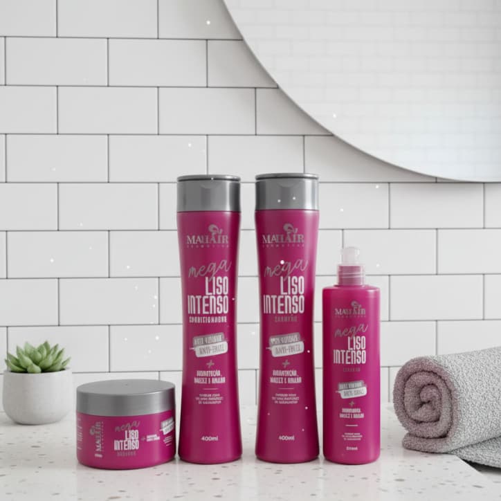 Kit Profissional Capilar Mega Liso Intenso Mahair Controle do Frizz e o Brilho Espelhado