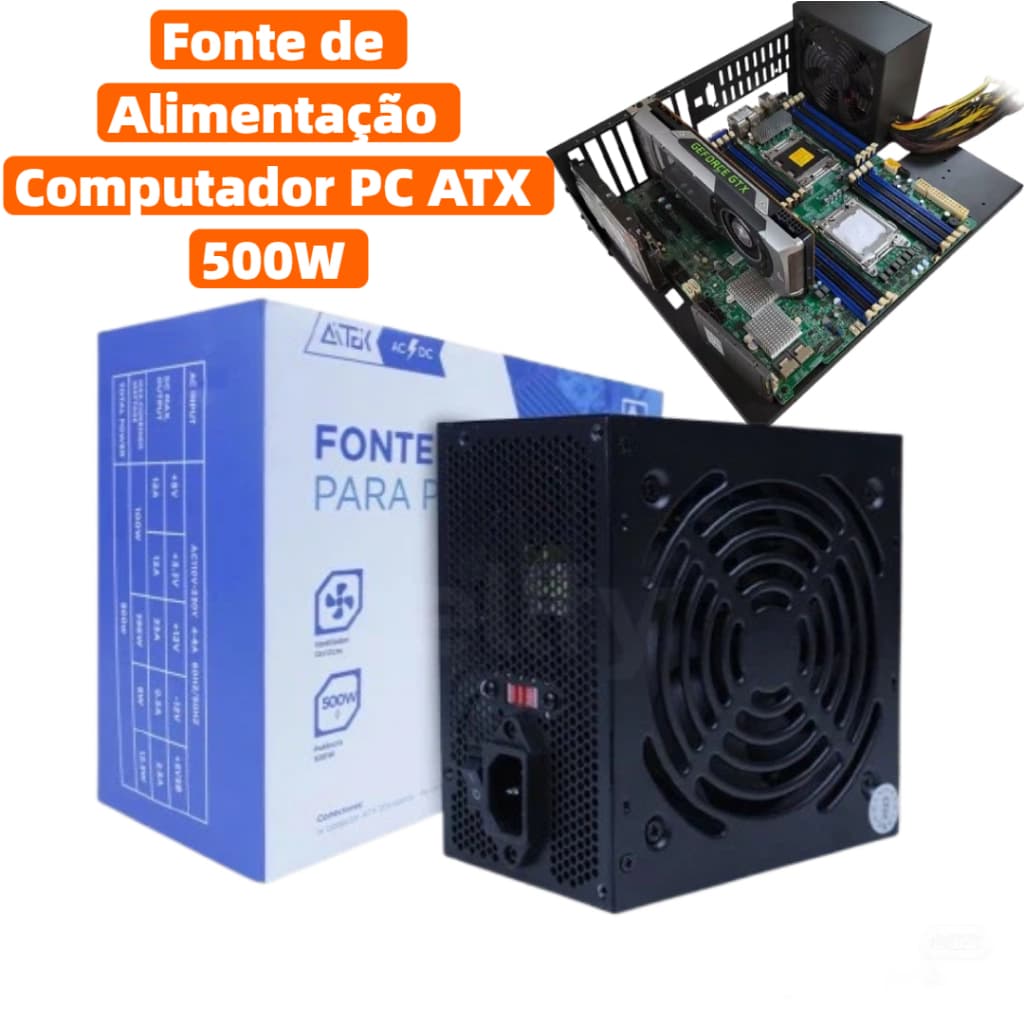 Fonte De Alimentação Atx Computador Pc Amd Intel 500w / 350W Bivolt  Aitek ATF-500 / ATF-350