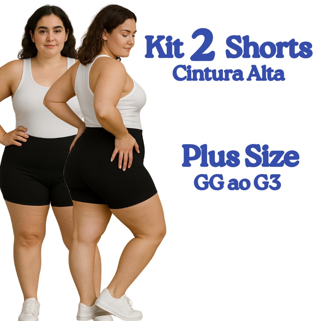 Kit 2 ou 1 Shorts Suplex Plus Size Feminino Cintura Alta Confortável Resistente GG ao G3